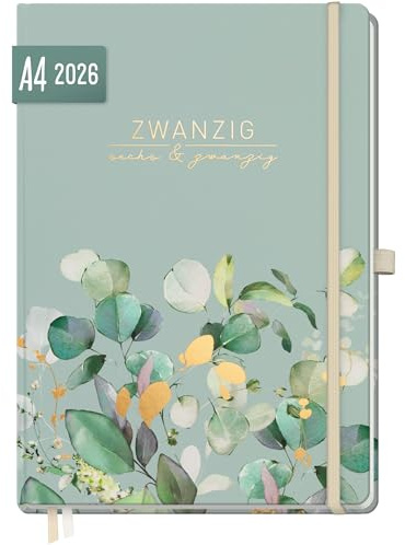 Häfft® Wochen-Notiz-Kalender 2026 A4 Minty Leaves Buchkalender, Planer Notiz-Timer, Terminplaner, Wochenkalender, Organizer, Terminkalender mit Einstecktasche - nachhaltig & klimafreundlich