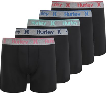 Hurley Men's 5 Pack Boxer Briefs, Black/Bright, Medium