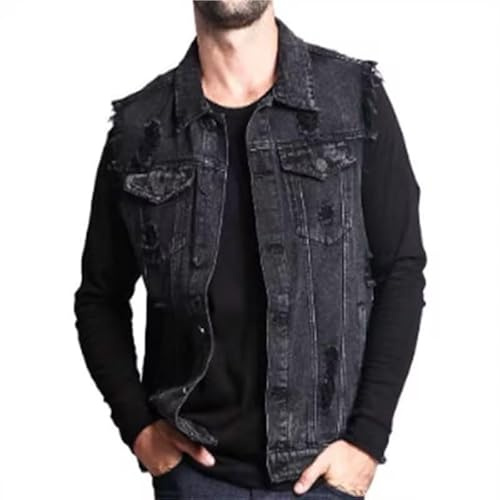 Generisk jeansväst herr ärmlös svart, bikerväst herrjeans,, svart, XL