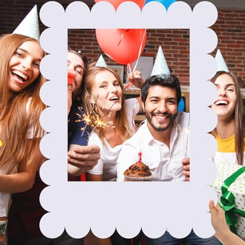 Beeveer 32 x 24 Inch Extra Large Scalloped Blank Photo Booth Props Frame for Selfie Birthday Event, Cutout Picture DIY Frame for Valentines Wedding Bridal Shower Bachelorette Supplies Decor(White)