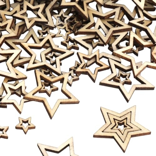 300 Pcs Mini Rebanadas de Estrellas de Madera, Madera Adornos Estrella, para Fiesta de Navidad DIY Decoración de Dispersión de Mesa de Manualidades