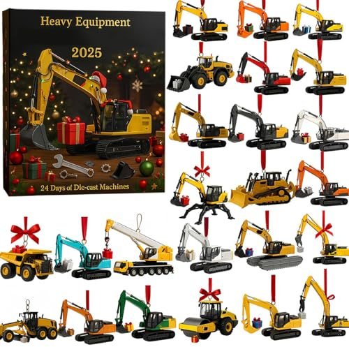 Calendrier de l'Avent 2025 Mini-Pelles - 24 Jouets de Collection pour enfant et Adultes - Idée Cadeau pour Fans de Machines de Chantier et Collectionneurs