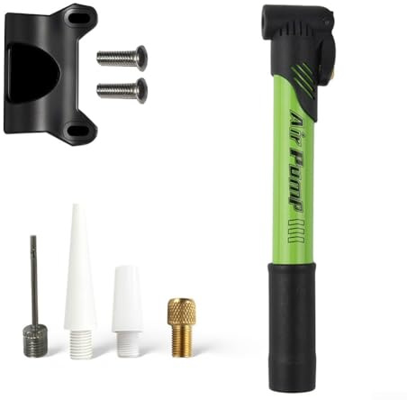 Pompe de gonflage de pneu portable pour PV et valves SV, design poussée manuelle avec corps en acier, comprend un support pour un montage pratique sur le cadre de vélo, supporte jusqu'à 100 PSI (vert)