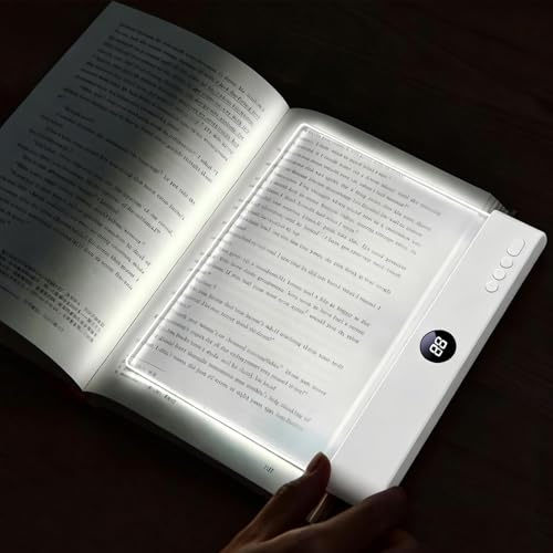 Flat Book Light, Rechargeable Clear LED Flat Reading Light with 3 Colors & Timer, Dimmable Panel Plate Book Lamp Full Page Light, Eye Protection, Book Lights for Reading at Night (White)