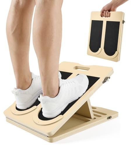 Slant Board for Calf Stretching, Calf Stretcher with 4 Angle Settings, Portable & Adjustable Wooden Incline Board Physical Therapy Equipment for Squat, Ankle Mobility Training, 330lbs Capacity