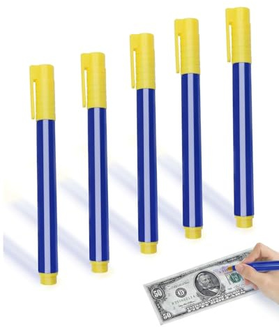 YIPFEN 5 PCS Penna Controllo Banconote False, Portatile e Flessibile per Verifica dell'Autenticità di Varie Banconote (Blu)