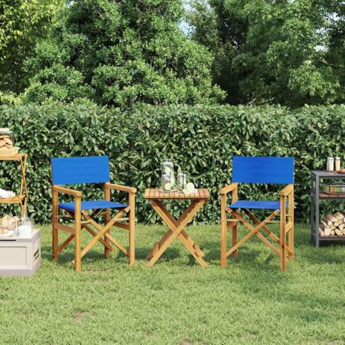 Drainlyn regissstolar 2 st vikbara blåa massivt trä teak trädgårdsstol balkongstol terrassstol med armstöd väderbeständig utomhusfåtölj platsbesparande för camping lounge avkoppling