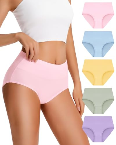 YADIFEN 5 Pack Cotton High Waisted Knickers for Women Multipack S-5XL | Full Coverage No Itchy Labels Underwear Women Pants Breathable Soft Briefs