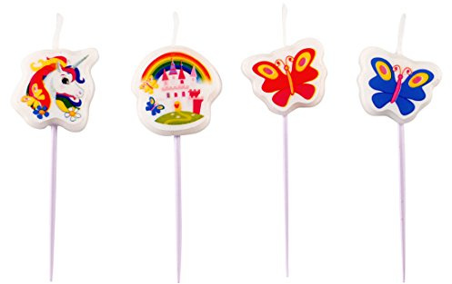 NET TOYS 4 Velas de Pincho - Cumpleaños Niña | Candelas de Torta Fiesta de Unicornio | Adorno Cumpleaños Unicorn | Ornamentación Niñas Caballo