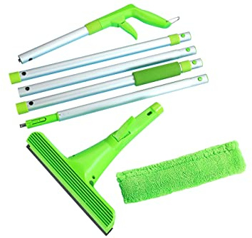 Maximex Spray Window Wiper Extra Long - Window Squeegee with Spray Function, Aluminium, 27 x 219 x 9 cm, Silver Matt