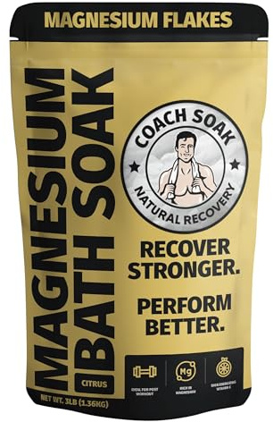 Coach Soak Recovery Bath Soak - Alternative to Epsom Salt Bath Soak - Fast-Absorbing Pure Magnesium Flakes & Dead Sea Salt with 21 Minerals, Bath Salts & Essential Oils - 3 lb, Energizing Citrus