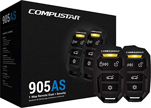 Compustar CS905-AS All-in-One Alarmanlage mit 4 Tasten, 1-Wege-Alarm und Fernstartsystem, Reichweite 1500 m