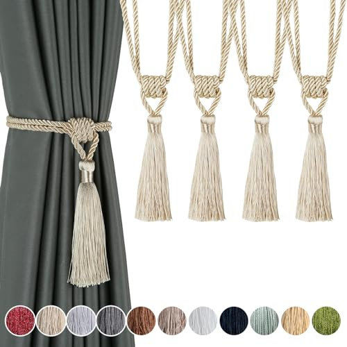 Fenghuangwu 4 Pack Curtain Tiebacks Handmade Tassel Rope Curtain Holdbacks