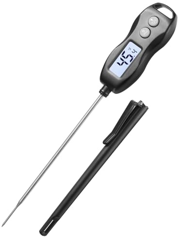 Meat Thermometer Digital with Backlight – Instant Read Food Thermometer Waterproof for Cooking BBQ Grilling Steak Bread Baking Turkey Candy Oil Liquid (Black)