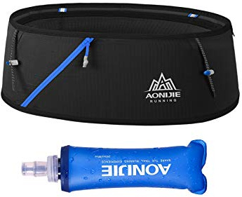 Running Pouch Belt Waist Pack Fanny Bag with 250ml Soft Water Bottle, Bounce Free Fashion Workout Jogging Travelling Money Pocket Belt for Men (Black, L/XL)