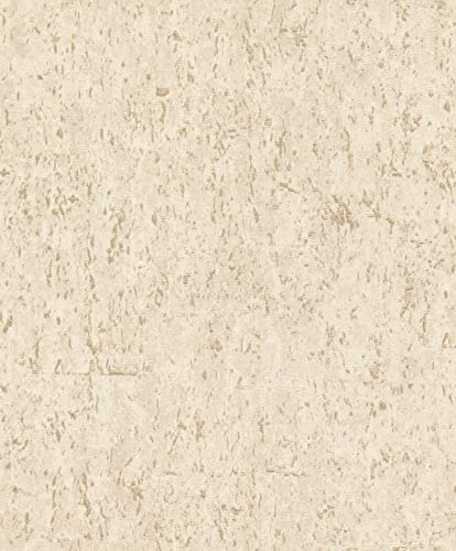 Rasch Tapet 538328 – beige-gyllene fibertapeter med korkutseende i industriell design från Curiosity kollektionen – 10,05 m x 0,53 m (L x B)