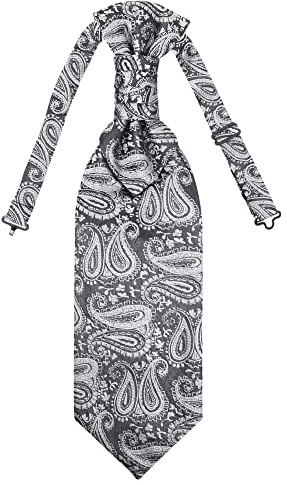 WANYING Män plastron slips förbunden med krokstängning justerbar bröllopsslips på bröllop tillbehör för brudgummen – Paisley, Paisley mörkgrå, 37 × 10 cm