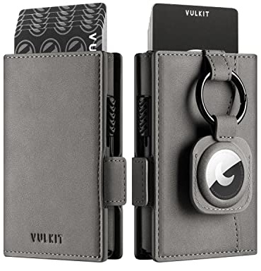VULKIT Porta Carte Portafoglio con Porta Carte Airtag Portafoglio Pop Up Porta Carte in Metallo con Blocco RFID, Chiusura Magnetica con Scomparto Banconote