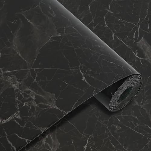 Revestimiento de Suelo de PVC Autoadhesivo, Suelo de Vinilo Decorativo Efecto de madera, 15mm Grosor, Antideslizante, Impermeable, 40 x 300cm, 1,2 m (Mármol Negro)