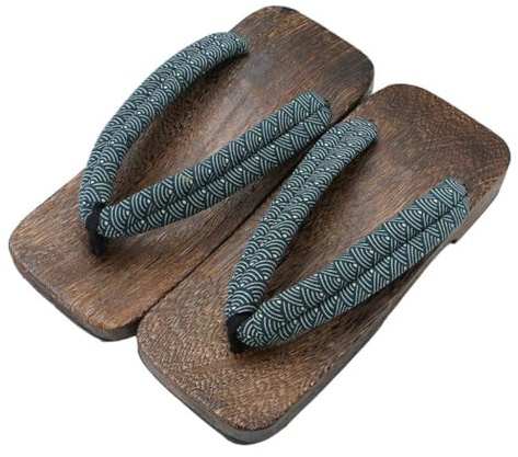 Mens Giapponese in Legno Zoccoli Sandali,Giappone Tradizionale Pantofole di Legno in Tessuto Stampato Blu retrò,Piatta Scarpe Modello Onda Antiscivolo Pantofole(Size:EU 45,Color:Quadrato+A)