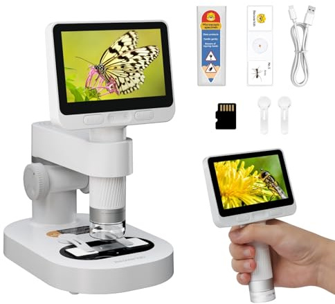 Digital Microscope for Kids, 100x-1600x Portable Microscope with 8 Adjustable LED Lights for Adults, 4.0'' Inch IPS Screen,8G SD Card Included