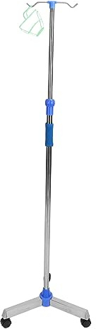 Pole, Floor Standing Stainless Steel Stand Pole with Adjustable Height, Triangular Wheeled Base, Thick Rod, 2 Hooks, Bag Holder for Home, Clinic, Pet Hospital Use