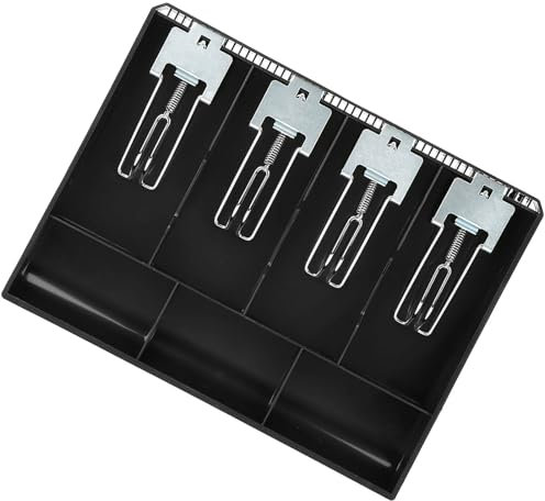 Kassenschubladen-Registereinsatz, Kassenbox, Kasseneinsatz, Tablett, Ersatzkassette für Vier Kassen mit Metallclip (BLACK)