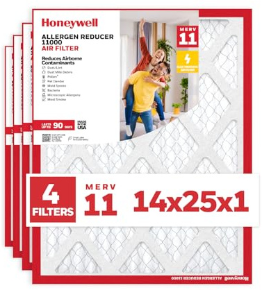 Honeywell 14x25x1 MERV 11 Allergen Reducer 11000 Electrostatic Pleated HVAC AC Furnace Air Filter (4-Pack) | Replacement Filter for Home Use | Made in USA