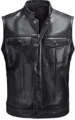 Foweknow Gilet in pelle da uomo Biker Rocker Gilet da motociclista senza maniche colletto alla coreana gilet sportivo classico semplicità alla moda gilet per il tempo libero versatile gilet funzionale