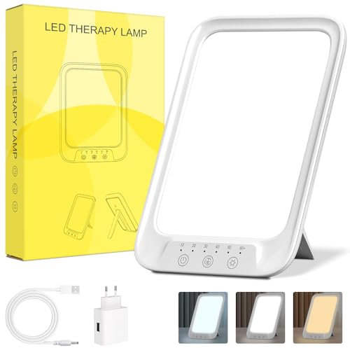 NIKYJM Tageslichtlampe 25000 Lux, Lichttherapielampe mit 3 Farbtemperaturen, 10 Helligkeitsstufen und 6 Timer, UV-freie LED Lichttherapielampe Tageslicht, Touch-Control Sonnenlicht Lampe, Weiß