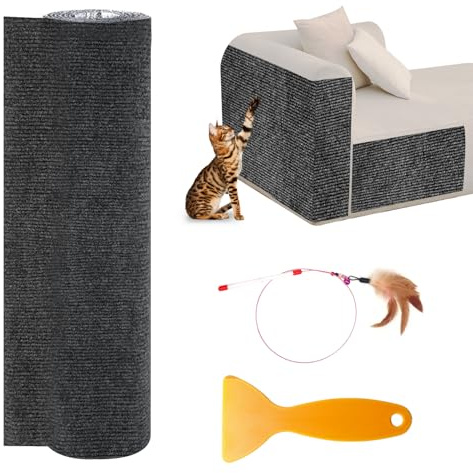 Tapis Griffoir pour Chat Auto-adhésif, 40 × 200 cm Tapis à Gratter Autocollant pour Chat, Climbing Cat Scratcher, DIY Trimmable Chats Grattoir, Protège Les Tapis et Canapés(Gris foncé)