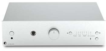 Pro-Ject Uni Box S3, integrerad förstärkare för audiofilstreaming med WiFi, Bluetooth, TV ARC, Phono, Line, Digital, hörlursutgång (Silver)