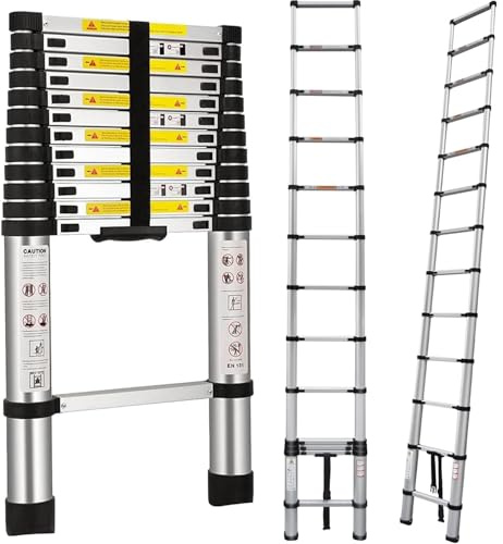5M Teleskopleiter, Aluleiter Klappleiter Mehrzweckleiter Rutschfester Ausziehleiter Ausziehbare Leiter Sprossenleiter Stehleiter Tragbar Leichte Leiter Schiebeleiter 150 kg Belastbarkeit