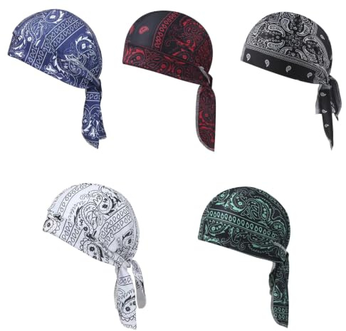 5 Pack Bandana Cap for Men, Elastic Cycling Sports Cap, Stretchy Bandana Headwear for Motorcycle Riding and Outdoor Activities, Paisley Cooling Headscarf Measuring 20.1 * 14cm