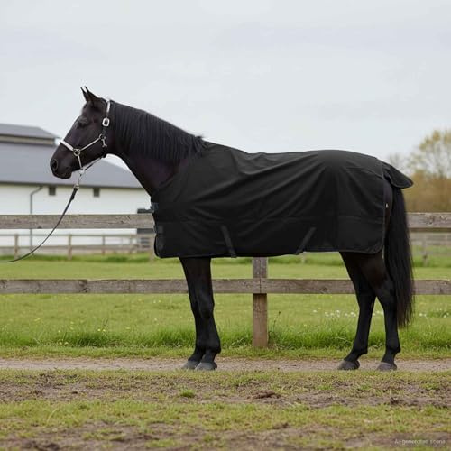 Nqyjm Coperta per cavallo, verde scuro e nero, 95 cm, in poliestere, traspirante e leggera, per allenamento, stalla e trasporto, senza copertura per il collo