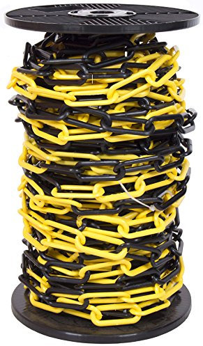 20mtr Reel Yellow & Black 10mm Plastic Link Chain, Decorative Garden Decking Barrier Health & Safety Fence