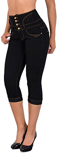ESRA Pantacourt Femme Jean Capri Pantalon Jeans pour Femmes Taille Haute à Grandes Tailles J353