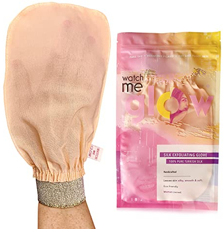 WATCH ME GLOW Silk Exfoliating Glove 100% Turkish Silk DEEP EXFOLIATING Body Scrubber Dead Skin Removal Body Exfoliator SMOOTHS SKIN and Keratosis Pilaris Exfoliating Mitt