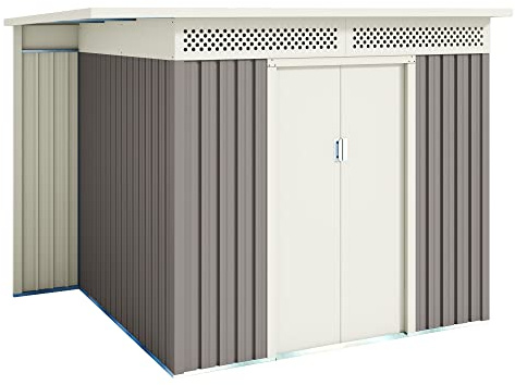 Hoggar - Gartenhaus Metall 5,29m2 – 257x206x187cm – Seitendach für Brennholz - Doppelte Schiebetür - Lüftungsgitter – Geräteschuppen XL – Gerätehaus Outdoor Wetterfest