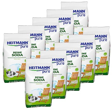 HEITMANN pure Pure Soda: Ekologiskt flerbruksrengöringsmedel för hemmet, lägg till diskmedel och rengöringsprodukter, 10 x 500 g.