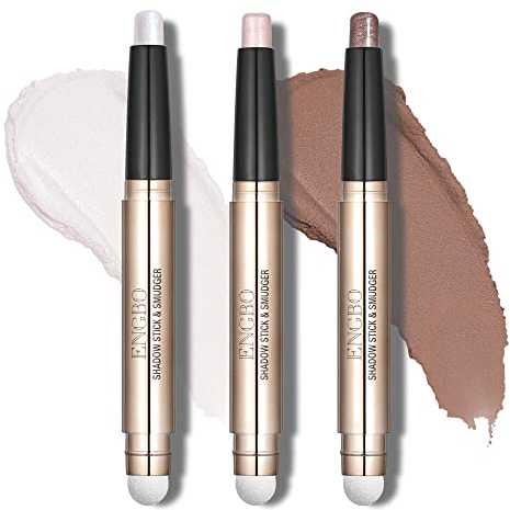 CCbeauty 3 Pack Dual-Ended Eyeshadow Stick,High Pigmented Metallic Cream Shimmer Eye Shadow Stick,Waterproof Neutral to Deep Eyeshadow Pencil Crayon,Glitter Eyeliner Pen Prime Eye Makeup Smudger