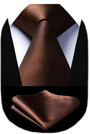 HISDERN hommes 3.3 solide marron soie cravate poche carré formel fête de mariage affaires cravate et mouchoir ensemble avec boîte-cadeau