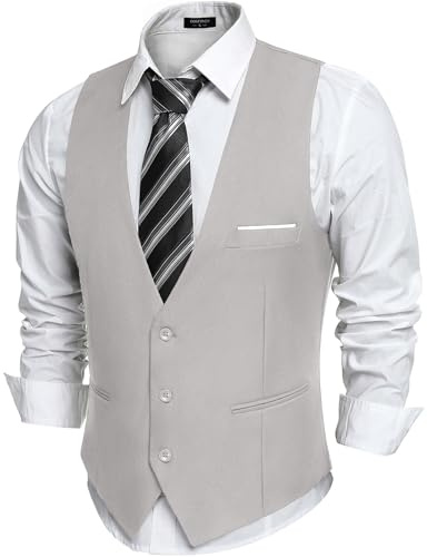 COOFANDY Chaleco Traje Hombre Negocio Sólido Chaleco Vestir Casual Cuello en V Chaleco Boda Hombre Elegante con Bolsillos