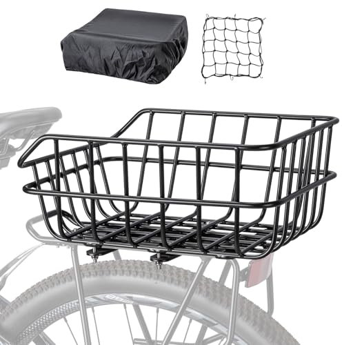 CXWXC Rear Bicycle Basket - Aluminium Rack Mount - Black - 18L Capacity - 10 lbs Load