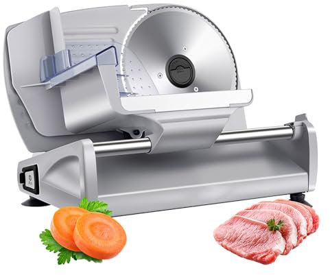 KELUNIS Cortadora De Carne De 7,5 Pulgadas, Cortadora De Alimentos EléCtrica De 200 W, Cortadora De Fiambres EléCtrica Con Hoja Ajustable De 0 A 15 Mm De Grosor Para Uso Comercial