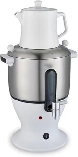 Bouilloire Double avec infuseur - Samovar électrique 6 L en Acier Inoxydable 1500 W - Fonction de Maintien au Chaud pour Le thé Russe - Blanc
