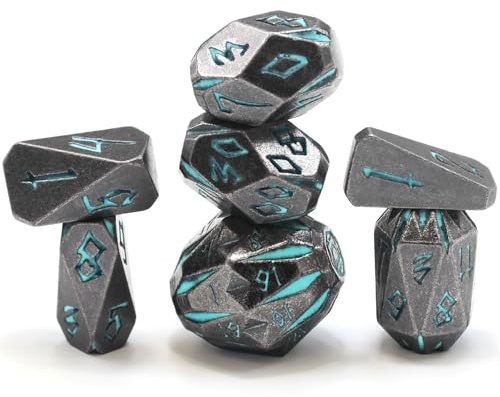 FONVGOGO Lot de 7 dés DND en métal pour donjons et dragons, jeu de dés en métal polyédrique DND avec étui, dés de jeu de rôle (bleu)