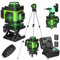 Geevorks Laser Level with Tripod,4D 16 Lines Self-Leveling Green Laser Level 360,with 2400mAh x 2 Batteries,1.2M 3-Heights AdjustableTripod Stand,Remote Control