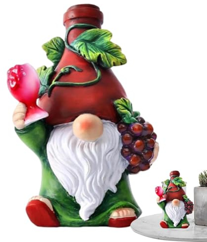 Gnomo del vino rosso, gnomi da giardino divertenti, sculture nane in resina, decorazioni per caminetto e bar, 8,5 x 7 x 13 cm, sculture a tema vino, per vassoi e cucine a più livelli, amanti del vino