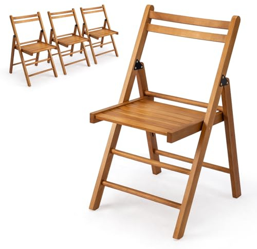 VINGLI 4 Pack Wood Folding Chairs with Comfortable Curved Backs, Portable and Durable Wooden Folding Chairs for Indoor & Outdoor, Patio, Party, Dinning, Work, Capacity 300 lbs, Natural Wood, Set of 4